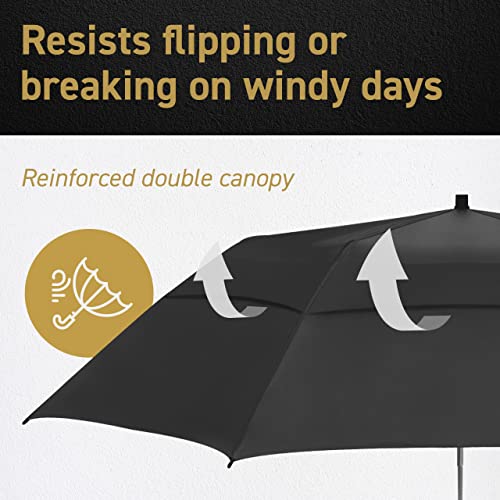 Eez-Y Golf Umbrella - 58 Inch Windproof Rain Umbrellas W/Double Canopy - Compact, Portable & Break Resistant For Travel – Charcoal Gray #TOP2