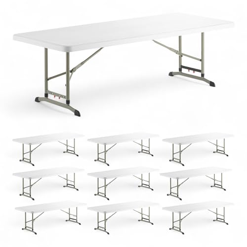Mix.Home Heavy Duty Plastic Folding Table Granite White | Indoor Outdoor Commercial Foldable Utility Table for Events, Dining, Catering, Conferences (Folding, 10 Pack, 30" x 72" x 22"-32" H)