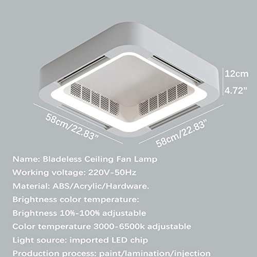 LAJUU Chandeliers,Ceiling Fan with Lighting, Square Bladeless Fan Ceiling Lighting - Dimmable Via App Remote Control - 6 Speed Silent Fan Light - Living Room Family Bedroom/Ceiling Lamp