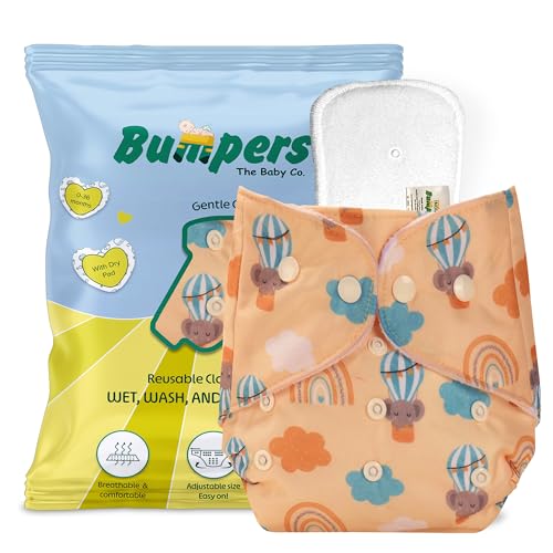 Image of Bumpers Premium & Ultra Soft Reusable Cloth Diaper with Insert Pad | Extra Absorbant, Washable, Waterproof & Adjustable Cloth Diaper for Babies /Kids, 3M-3Years (Pack of 1, Free Size, Light Pink)