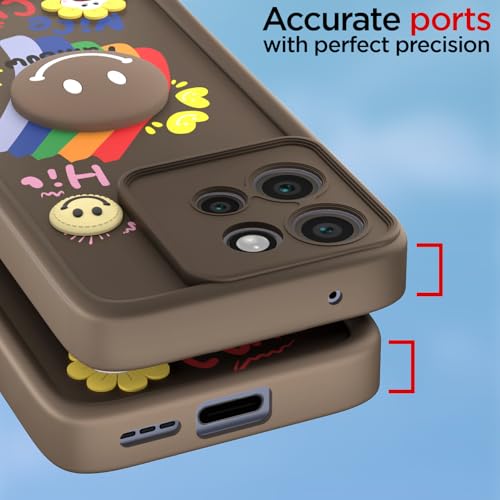 Image of Pikkme Back Cover for Motorola Moto Edge 50 Neo 5G | Soft Silicone| Cute Rainbow Smile & 3D Cartoon Flower Design | Shockproof Raised Camera Protection Bumper Case (Brown)