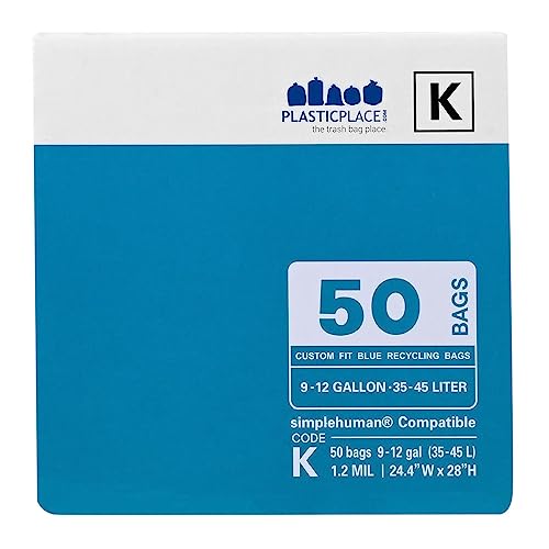 Image of Plasticplace Custom Fit Trash Bags, Compatible with simplehuman Code K (50 Count) Tinted Blue Drawstring Garbage Liners 10 Gallon / 38 Liters, 24 inch x 28 inch