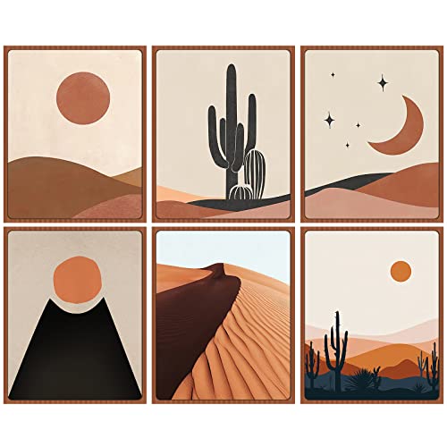 Image of Boho Wall Art Decor Prints - Bohemian Modern Minimalist Desert Cactus Landscape Pictures Sun and Moon Posters Decor for Living Room Bedroom Bathroom Office UNFRAMED Paintings 8X10in Set of 6 Pieces