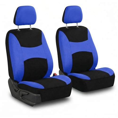 Image of FH Group Car Seat Covers Front Set Blue Cloth-Seat Covers for Low Back Car Seats with Removable Headrest,Universal Fit,Automotive SeatCover,Airbag Compatible Car Seat Cover for SUV,Sedan,Van