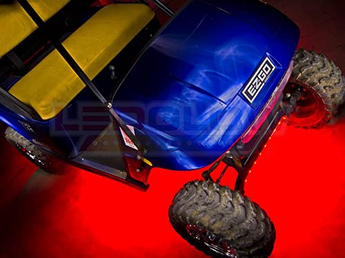 Ledglow 4Pc Red Led Golf Cart Underbody Underglow Accent Neon Light Kit For Ezgo Yamaha Club Car - Water Resistant Flexible Tubes - Includes Control Box & Wireless Remote #TOP4