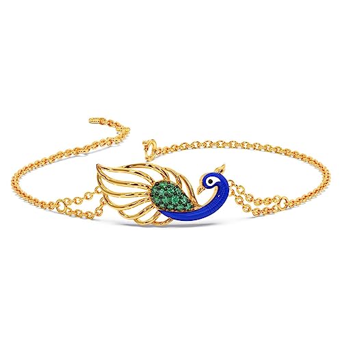 Candere by Kalyan Jewellers Peacock Collection 14k/18k BIS Hallmark Yellow Gold with Gemstone Bracelet For Women