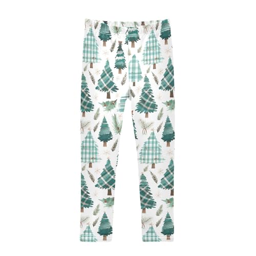 KLL Buffalo Plaid Christmas Trees Watercolor Toddler Girls Active Leggings Casual Full Length Leg Yoga Pants Sports