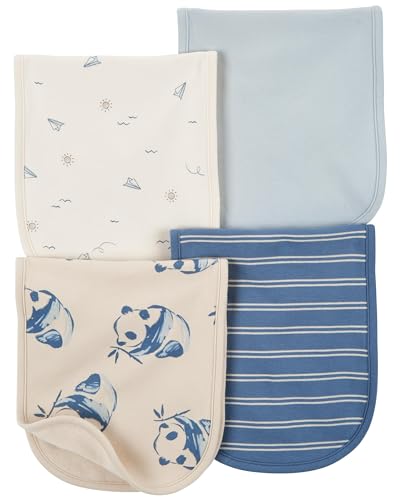 Carter's Baby Boys 4 Pack Cotton Burp Cloths (Blue/Ivory)