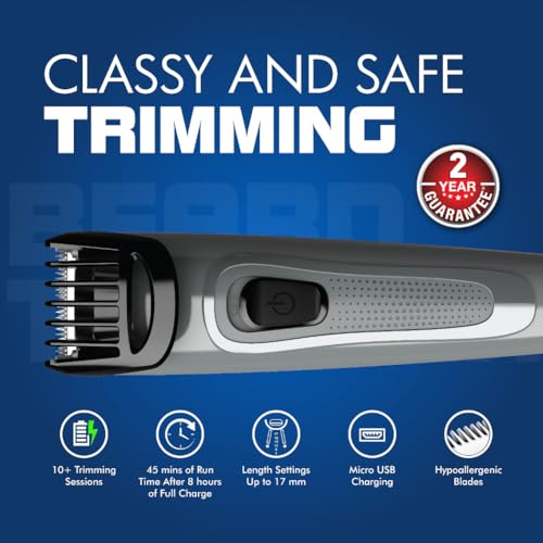 Havells Bt5100C Rechargeable Beard Trimmer with Hypoallergenic Blades; Zero Trim with 0.5 Mm Precision;Upto 17Mm Length Setting for All Styles; 45 Min Runtime,Battery Powered Black & (Grey)-Men view 2