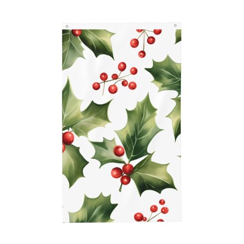 Bandiere natalizie con foglie di agrifoglio, 0,9 x 1,5 m, con foglie invernali, bandiera da giardino su entrambi i lati, per casa, cortile, esterno, interno, feste decorative
