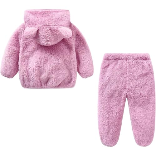 Image of Baby Teddy Bear Ear Soft Flannel Long Sleeve Hoodie & Leggings Unisex All Season Clothing Set For Baby Boys And Baby Girls