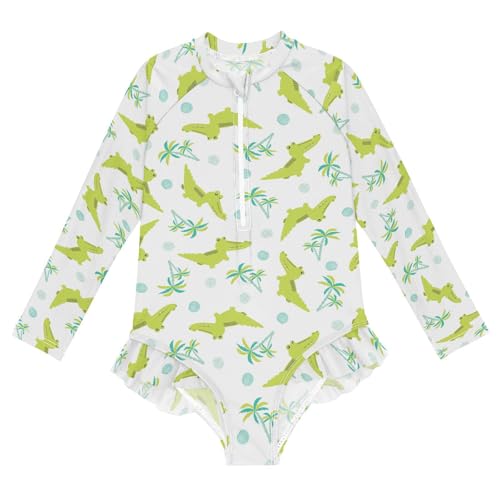 Aflyko Girls' Rash Guard Swimsuit Alligator Summer Coconut One-Piece Swimwear UPF 50+