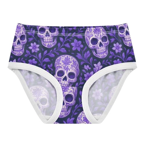 Joisal Cotton Girls Underwear Toddlers Cool Purple Flowers Skulls Panties for Girl Animals Undies Kids Briefs 2t