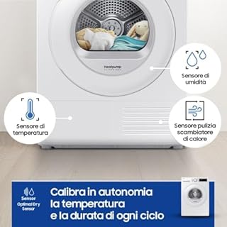 Samsung Asciugatrice Crystal EcoDry DV90DG52A0TE, 9 kg, Wifi, Pompa di Calore, Optimal Dry Sensor, Display Led, Filtro 2 in 1, Carica Frontale, 60l x 85h x 60p cm
