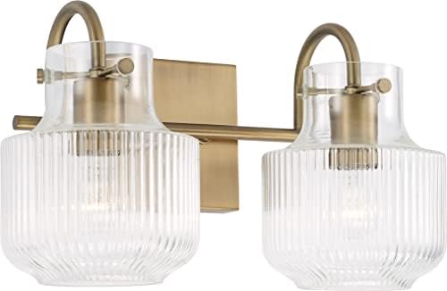 Capital Lighting 145121AD Nyla Transitional Clear Fluted Glass Vanity Lights for Bathroom, 2-Light 200 Total Watts, 9" H x 15" W, Aged Brass