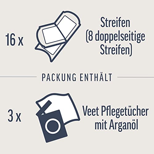 Veet Expert Kaltwachsstreifen Bikinizone & Achseln - Wachsstreifen zur Haarentfernung für alle Hauttypen inkl. sensibler Haut - 8 Doppelstreifen = 16 Streifen