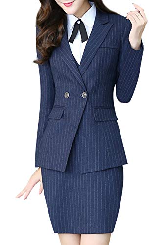 LISUEYNE Women's Three Pieces Office Lady Stripe Blazer Business Suit Set Women Suits Work Jacket,Vest,Skirt/Pant
