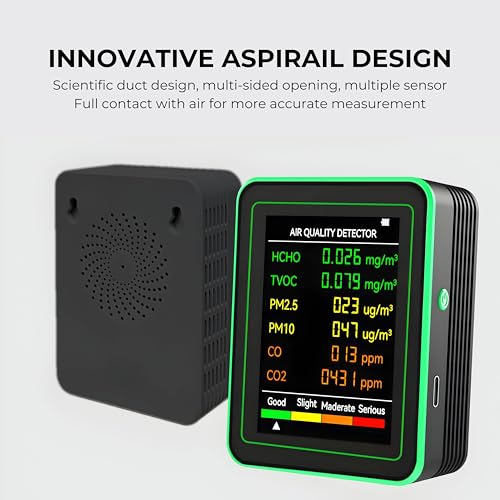 Image of DeWire Portable Air Quality Detector with 6-in-1 Monitoring - CO2, CO, PM2.5, PM10, HCHO, TVOC Tester with 2.8 inch Color Display, USB-TypeC Rechargeable for Home and Office