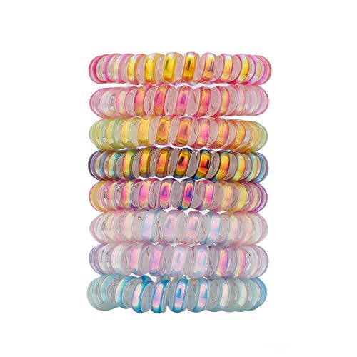 Dazzle Spiral Hair Ties (Colorful,8 Pcs), Coil Hair Ties for Thick Hair, Ponytail Holder Hair Ties for Women , No Crease Hair Ties, Phone Cord Hair Ties for all Hair Types with Plastic Spiral