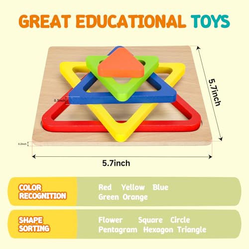 Toddler Puzzles Montessori Toy Wooden Shape Sorting Puzzle Sensory Toy Toddler Activities Preschool Learning Educational Autistic Developmental 1 2 3 Year Old Girl Boy 1-3 Dementia Game Easter Gift - Image 4