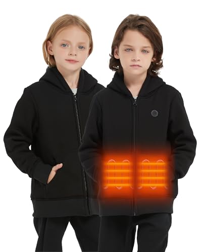 HEWINZE Kids Heated Hoodie Sweatshirt,heated jacket Full-Zip for child with 5V Battery Pack