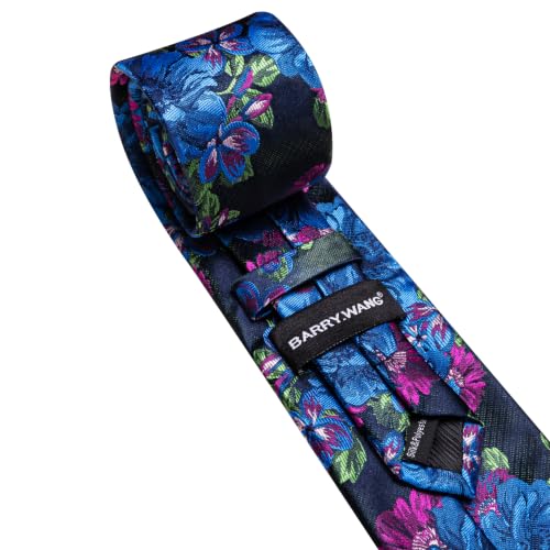 Image of Barry.Wang Flower Ties for Men Silk Woven Floral Tie Sets Necktie Handkerchief Cufflinks Wedding Party