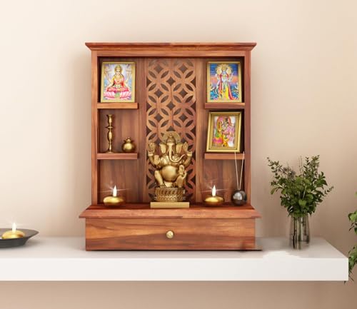 Image of SEENO Kamdhenu Art And Craft Wooden Temple /Home Temple /Pooja Mandir /Pooja Mandap /Temple, 62 Cm