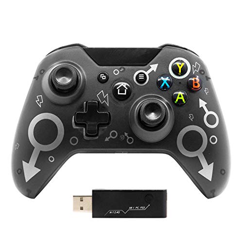 Arrocent Wireless Controller for Xbox one/PC /PS3, Ergonomic Design Gamepad Joystick with Dual Shock 2.4G Wireless Adapter - Black