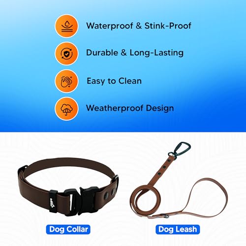 Image of Adil'S Waterproof Leash and Collar Combo Set - Adjustable & Breathable Biothane Collar with Leash Suitable for Medium & Large Size Dogs (Lease 5Ft), Brown, L