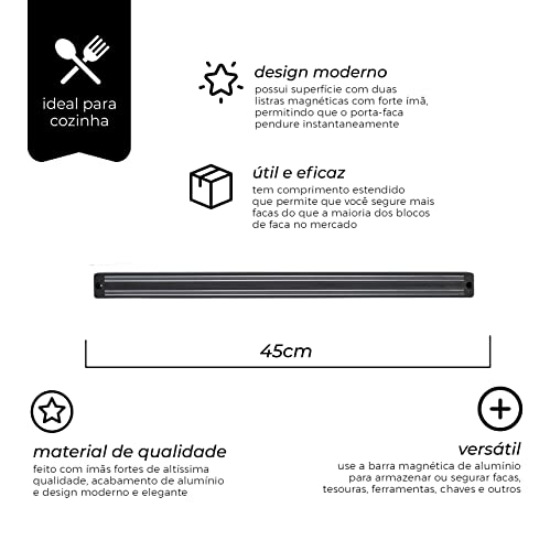 Barra Magnética para Facas Mimo Style Preto