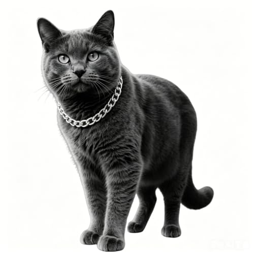 Cwyza Gold Cat Chain Collar Adjustable Cuban Link Necklace(Silver S)