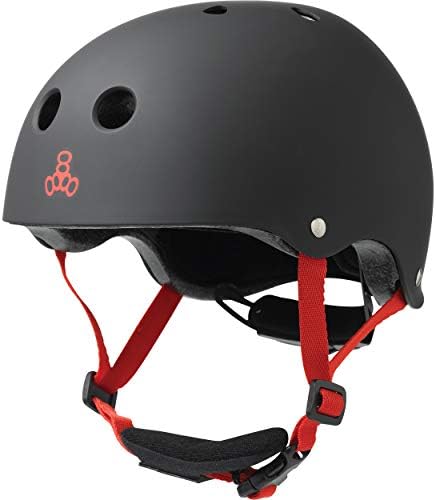 Triple Eight Lil 8 Dual Certified Sweatsaver Kids Skateboard and Bike Helmet with Padded Chin Buckle, Black Rubber, One Size