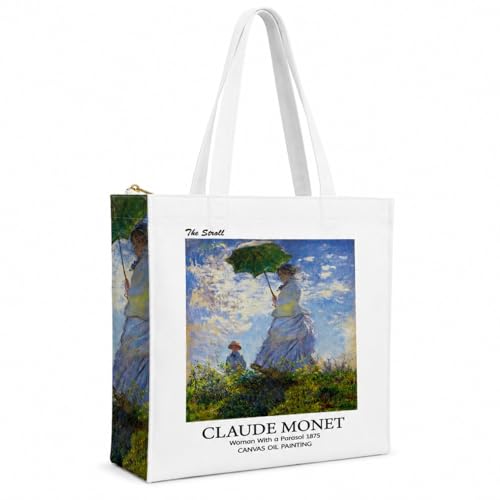 Image of Artsy Canvas Tote Bag for Women | Zipper Closure, Bottle Holder & Keychain Hook | Premium Cotton Canvas Bag for Travel, College, Office | Reusable Shopping Tote Bag Gift