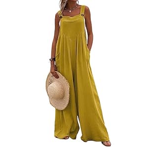 Dokotoo Womens Plus Size Green Jumpsuits for Women Overalls Loose Casual Adjustable Straps Wide Leg One Piece Solid Jumpsuit Long Pant Rompers with Pockets XX-Large