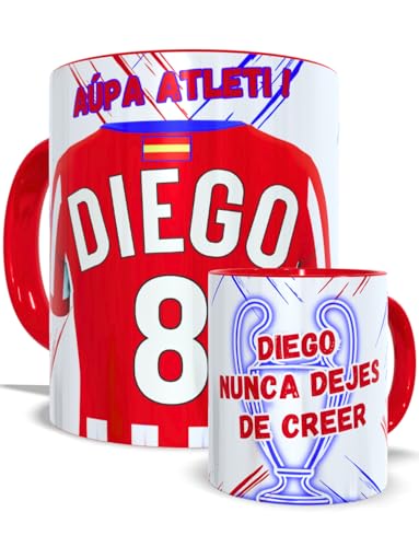 Taza Atletico Personalizada Fútbol Nombre Número Y Dedicatoria Equipaciones 24/25 Cerámica, Regalo Original Para Aficionados De Equipos Apta Microondas Lavavajillas Té Café