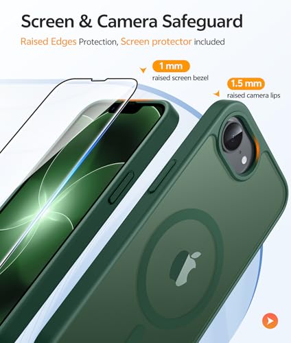 Image of FNTCASE for iPhone 17e Case: iPhone 16e Phone Case [Compatible with Magsafe] Translucent Matte Cases with [Screen Protector] Military Grade Shockproof Protective Phone Cover - Green