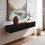 TuckTect Floating Solid Wood Console Table, 32'' Wall Mounted Narrow Entryway Table with Storage Shelf, Modern Couch Shelves Small Entry Way Tables for Entryway, Front Hall, Hallway (Black)