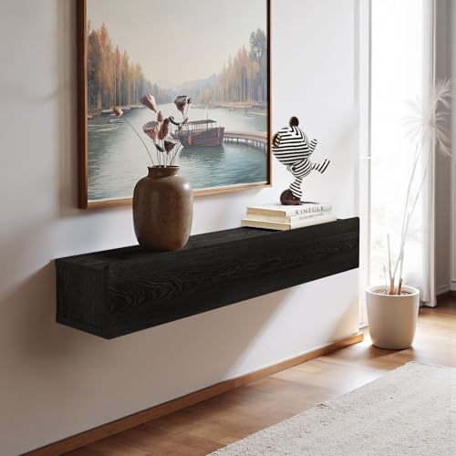 TuckTect Floating Solid Wood Console Table, 32'' Wall Mounted Narrow Entryway Table with Storage Shelf, Modern Couch Shelves Small Entry Way Tables for Entryway, Front Hall, Hallway (Black)