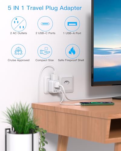 Image of HANYCONY Switzerland Power Travel Plug Adapter, Type J Power Adapter with 2 Outlets 3 USB Ports(2 USB C) for US to Swiss Switzerland Liechtenstein Rwanda