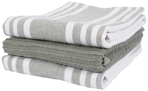 KAF Home Set of 3 Merritt Stripe Dual Purpose Terry Kitchen Towels - 18 x 28 - Sage Green