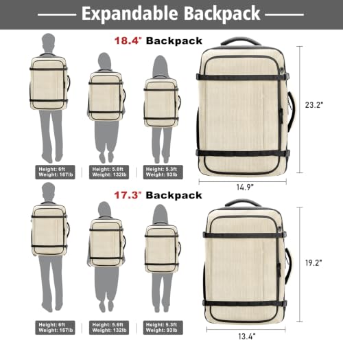 Image of Roomy Flight-Approved Carry On Backpack Expandable for 1-7 DAYS Trips