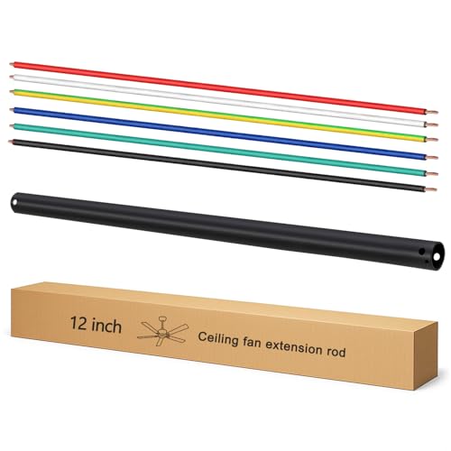Image of 12 Inch Ceiling Fan Downrod with UL Wires, Matte Black, 1-Inch Diameter, Unthreaded