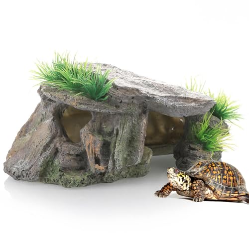 NHPY 1 Artikel Schildkröten Erde Reptilienbox Unterschlupf Terrarium Versteck Höhlen Schildkröte Rampe Basking Platform Habitat Dekor Befeuchten Verstecken Höhle Harz Rock Schildkröten Terrarium