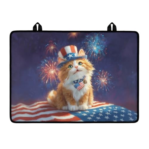 Image of Poceacles Stove Top Cover for Ceramic Glass Stove Cover America 250th Anniversary Decor Oven Cooktop Mat Protector for 4th of July, Cartoon Cat American Flag Fireworks Print