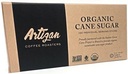 Organic Cane Sugar - 100 Individual Serving Sticks / Packets (100) - USDA /FAIRTRADE/NONGMO/U Parve/Kosher Certified