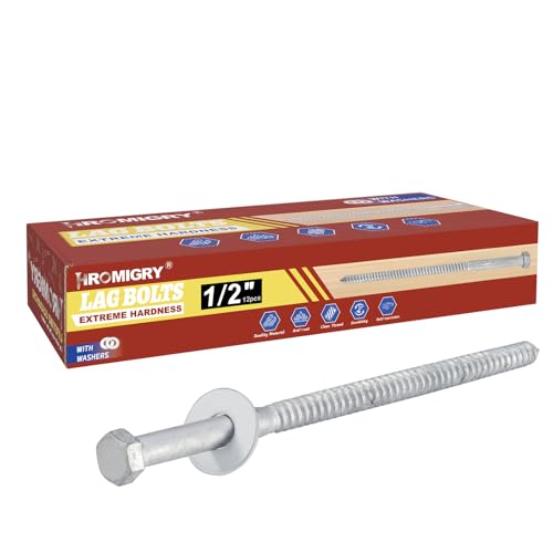 Image of HROMIGRY 1/2" x 12" Lag Bolts (12 Pcs) Lag Screws for Wood, Hot Dip Galvanized, Hex Head with Washers