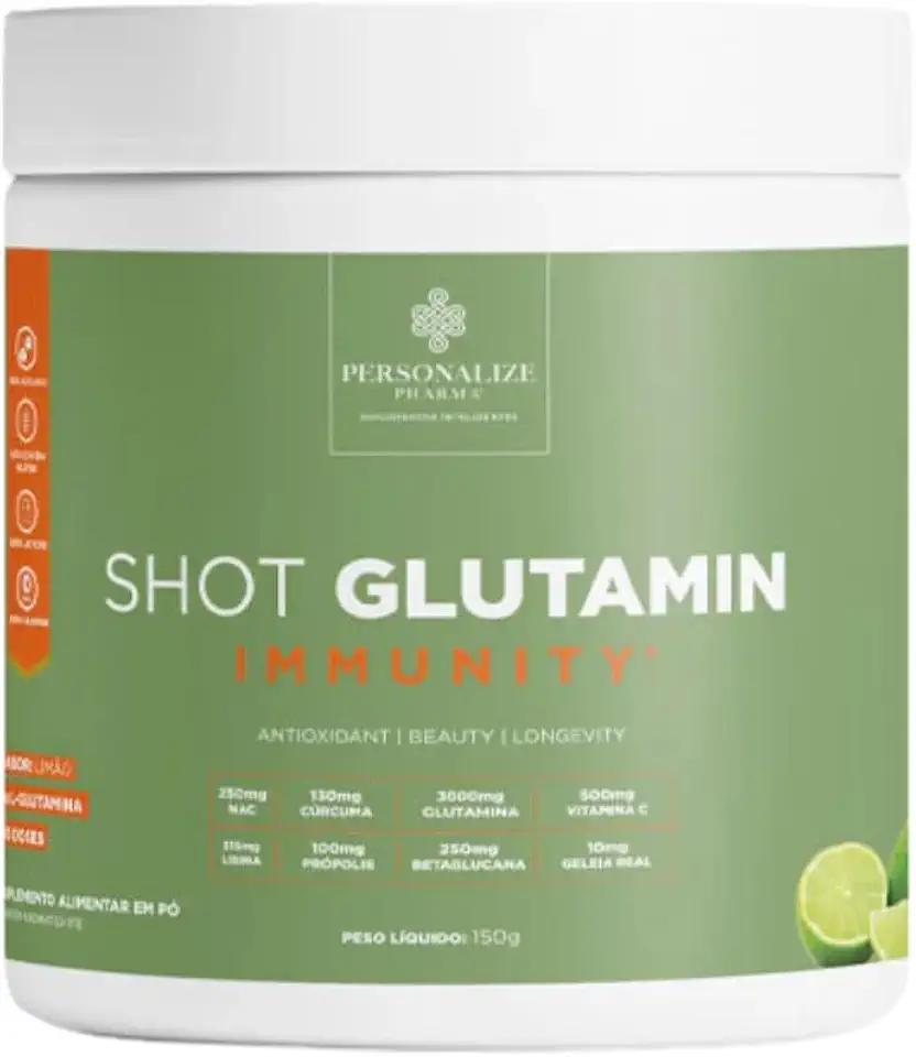 Shot Glutamin Immunity 30 Doses Sabor Limão com Glutamina Própolis Geleia Real Vitaminas e Minerais