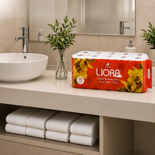 Image of Liora 3 Ply Toilet Paper Roll | 2350 Pulls (235 Pulls x 10 Rolls) | Ultra Soft & Highly Absorbent Toilet Tissue Paper | Premium Bathroom Tissue Roll for Home, Office, Hotel & Restaurant