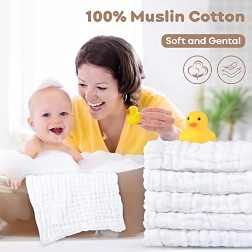 Yoofoss Muslin Baby Washcloths 100% Organic Cotton Face Towels 10 Pack Wash Cloths for Baby 12x12in Soft and Absorbent Baby Wipes (White) - Thumbnail 3