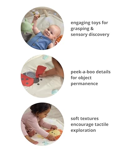 Image of Skip Hop Baby Play Gym 3-in-1 Sensory Tummy Time Activity Mat with 17+ Skill-Building Developmental Activities, 14 Animals & Shapes, 5 Hanging Toys and Crocodile Mirror, Geometric Wonders, Age 0-2y